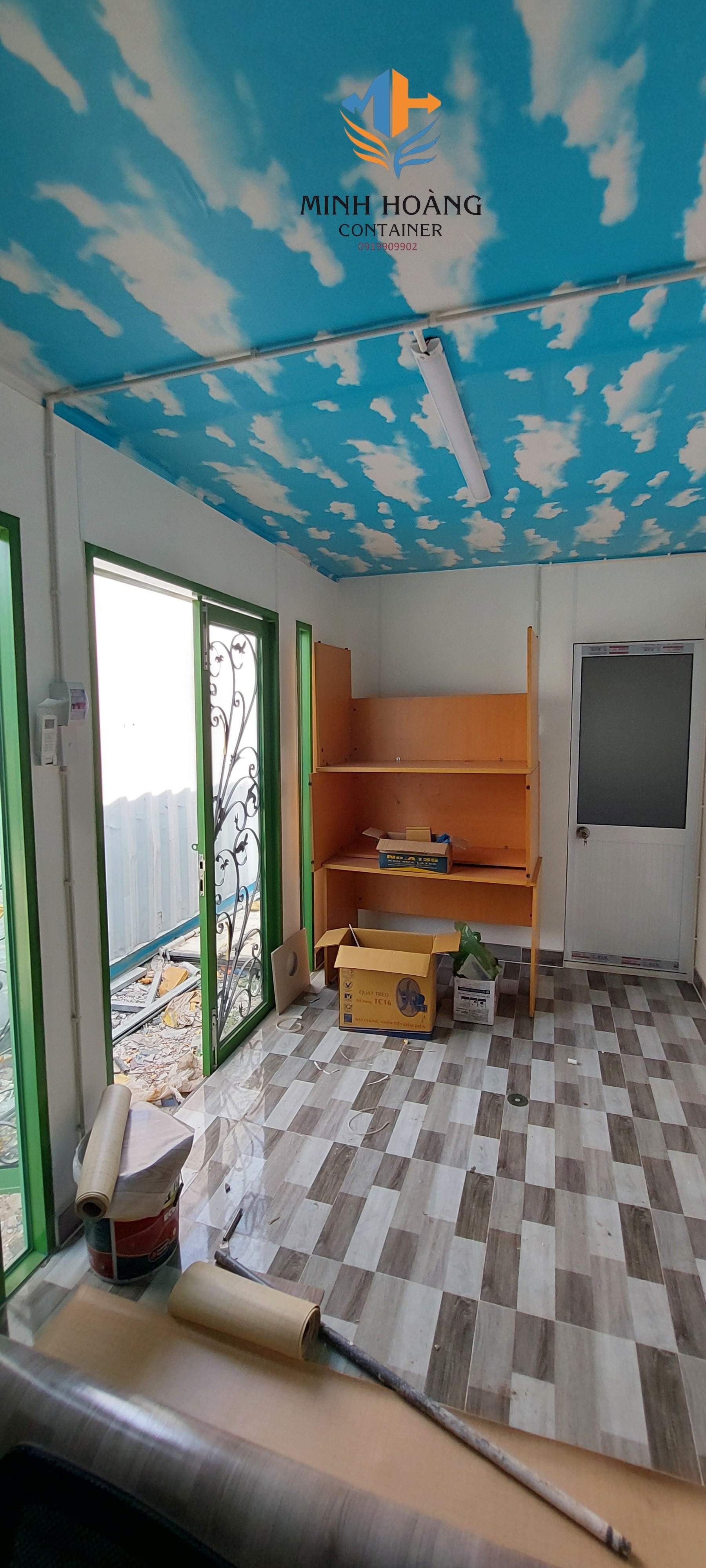 Container văn phòng 20 feet xanh lá hiện đại có toilet trang bị đầy đủ thiết bị